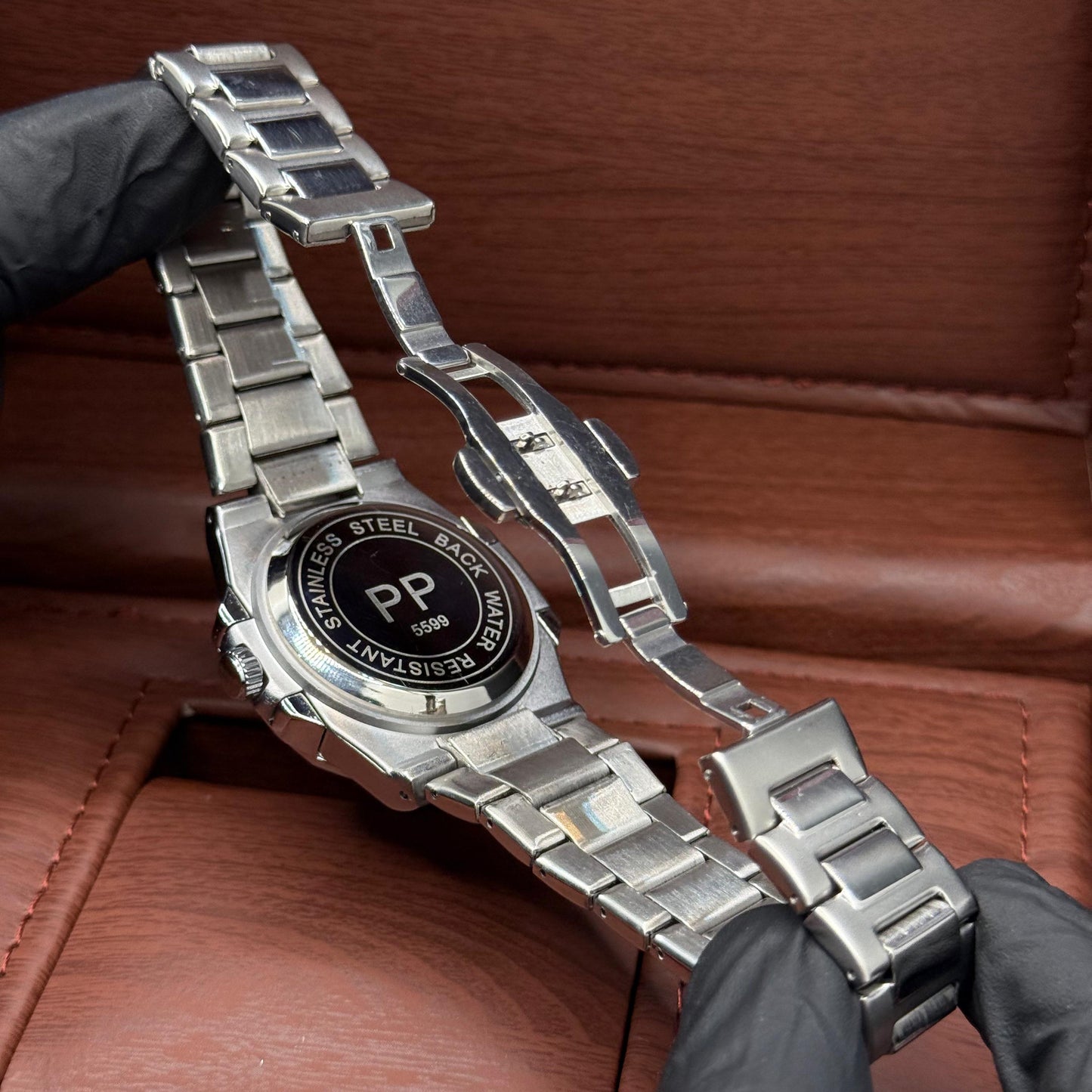 pp silver with blue dial with date - watch forge