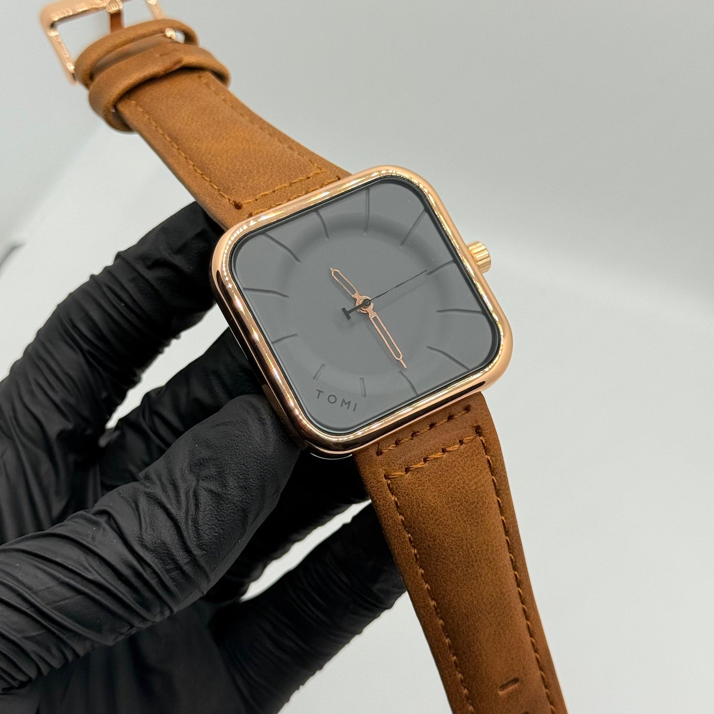 TOMI bronze colour strap with square dial watch - watch forge