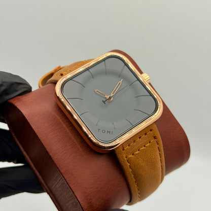 TOMI bronze colour strap with square dial watch - watch forge