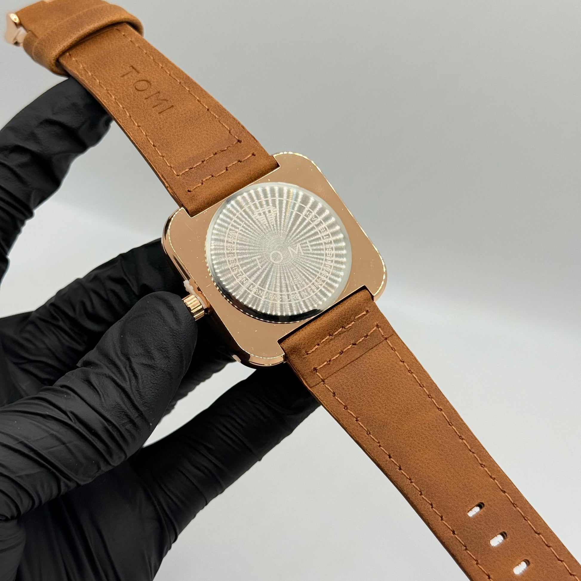 TOMI bronze colour strap with square dial watch - watch forge