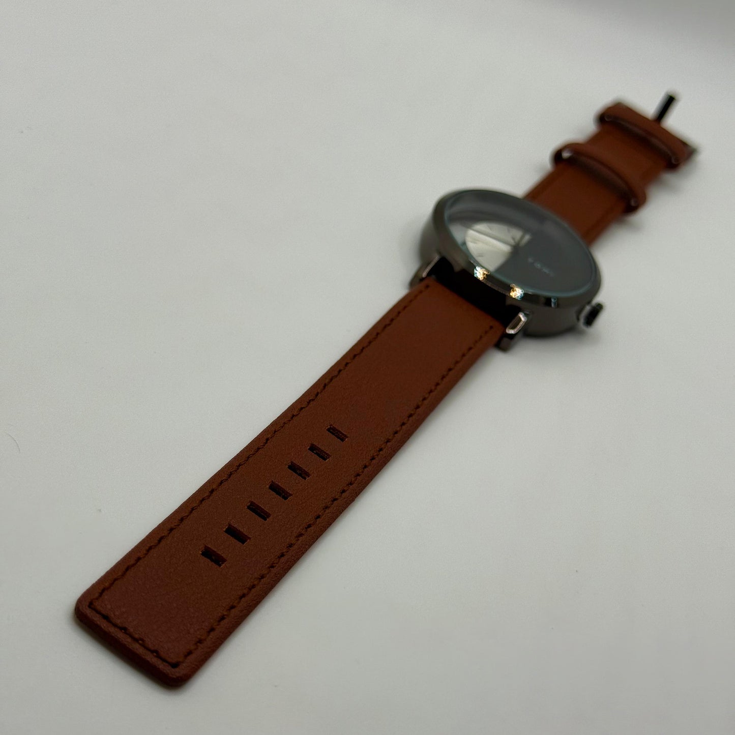 TOMI transparent dial with black leather strap - watch forge