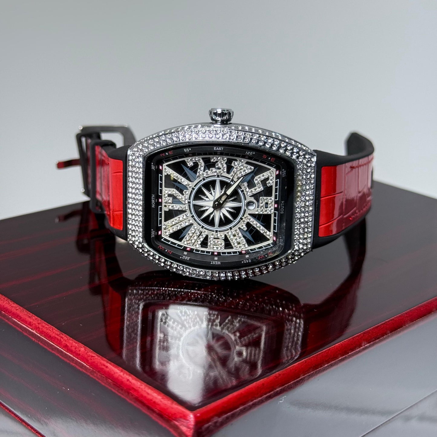 FM Red strap with white diamond watch - watch forge