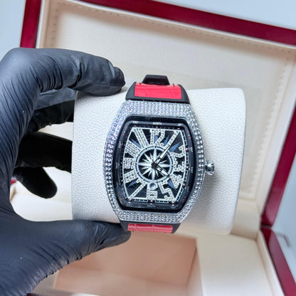 FM Red strap with white diamond watch - watch forge