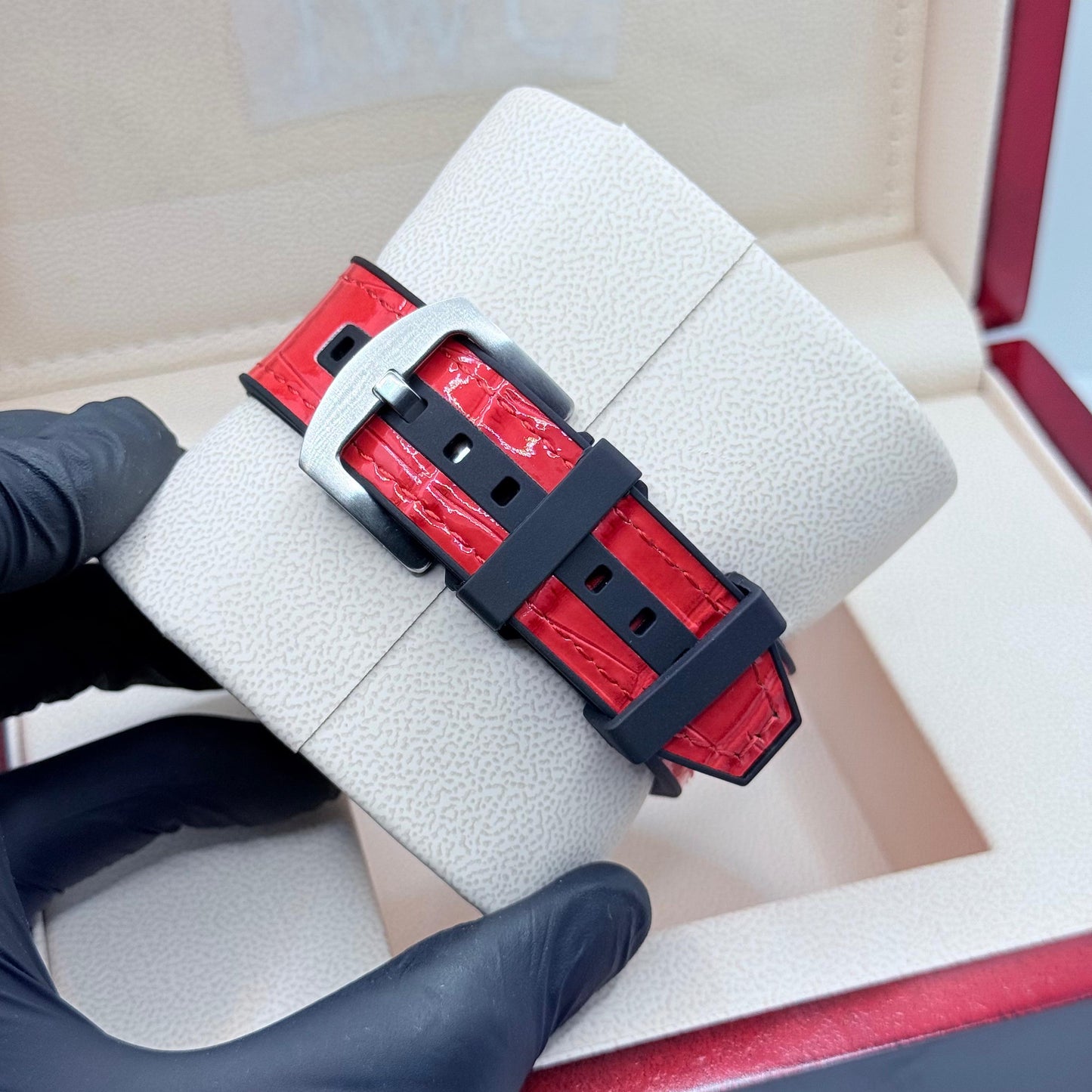 FM Red strap with white diamond watch - watch forge