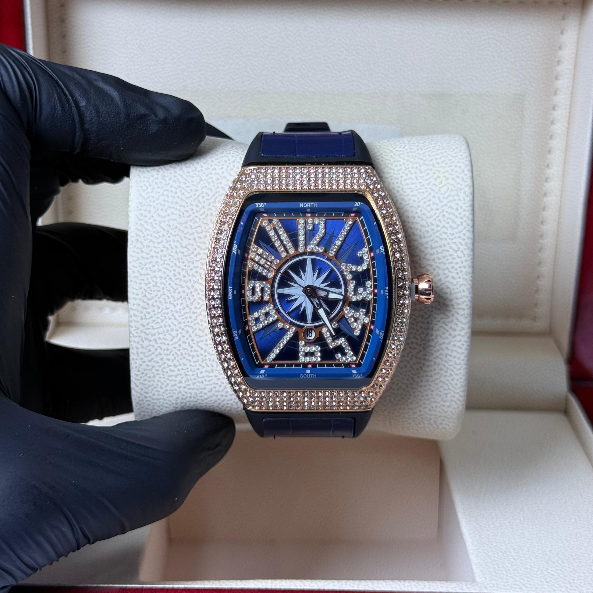 FM Blue strap with golden diamond watch - watch forge