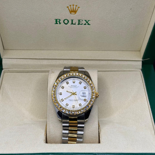 Rolex oyster perpetual truetone with white dial with date - watch forge