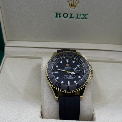Rolex submariner strap with rotating golden & black dial  date just - watch forge