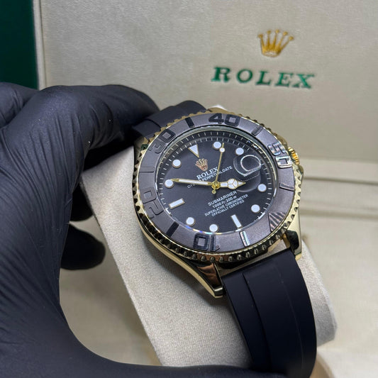 Rolex submariner strap with rotating golden & black dial  date just - watch forge
