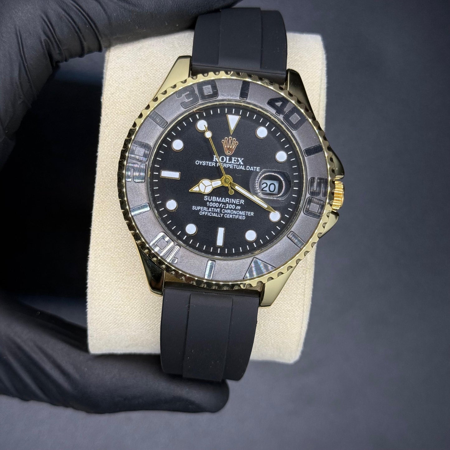 Rolex submariner strap with rotating golden & black dial  date just - watch forge