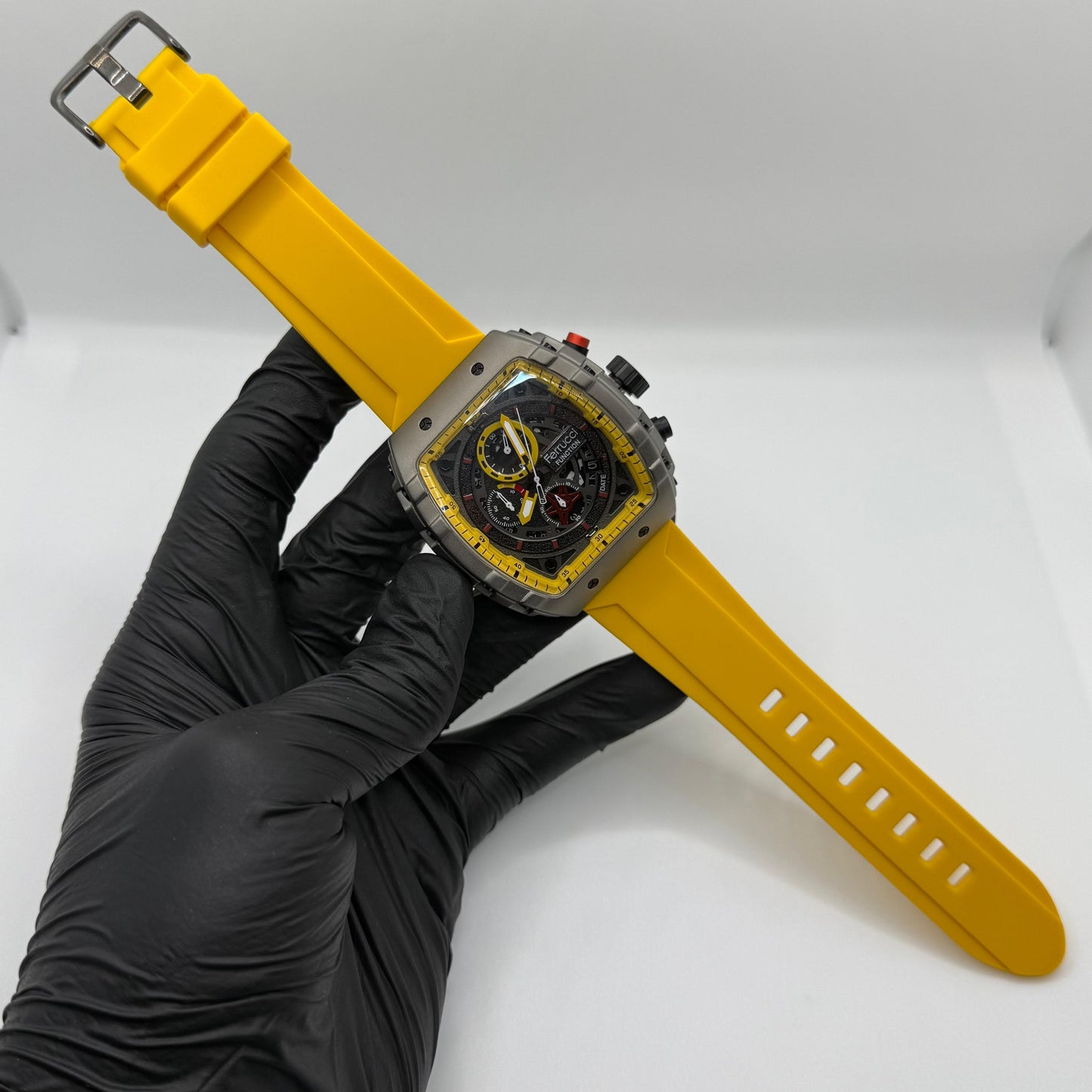 Ferrucci Stop watch  yellow strap  with 1 year warranty - watch forge