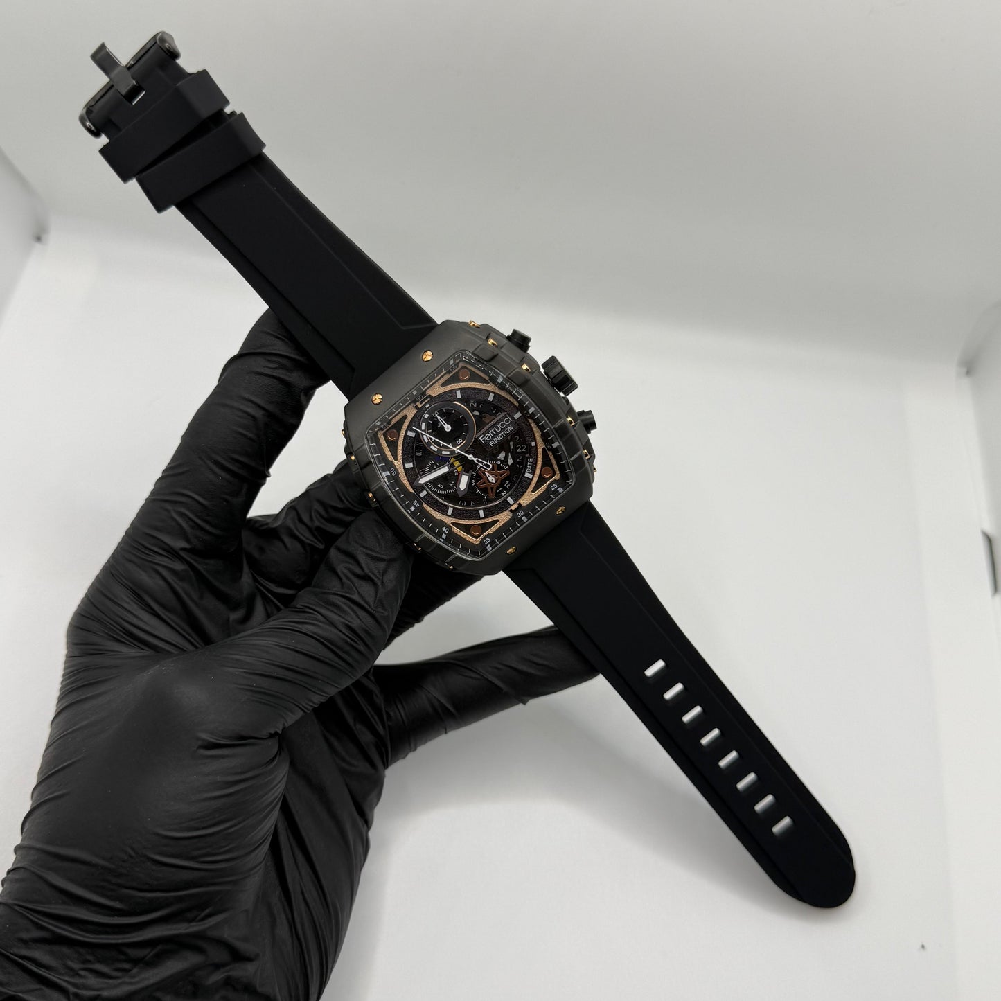 Ferrucci Stop watch  black  strap  with 1 year warranty - watch forge