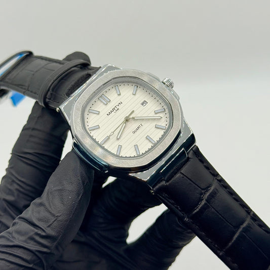 MARTIN white dial with black leather strap watch - watch forge