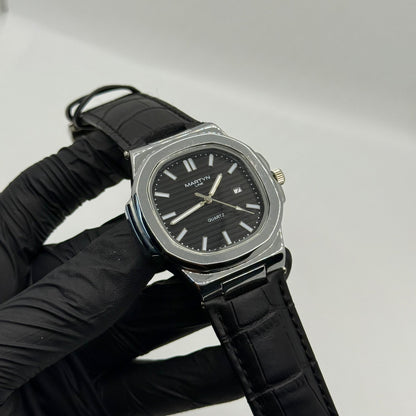 MARTIN black dial with black leather strap watch - watch forge