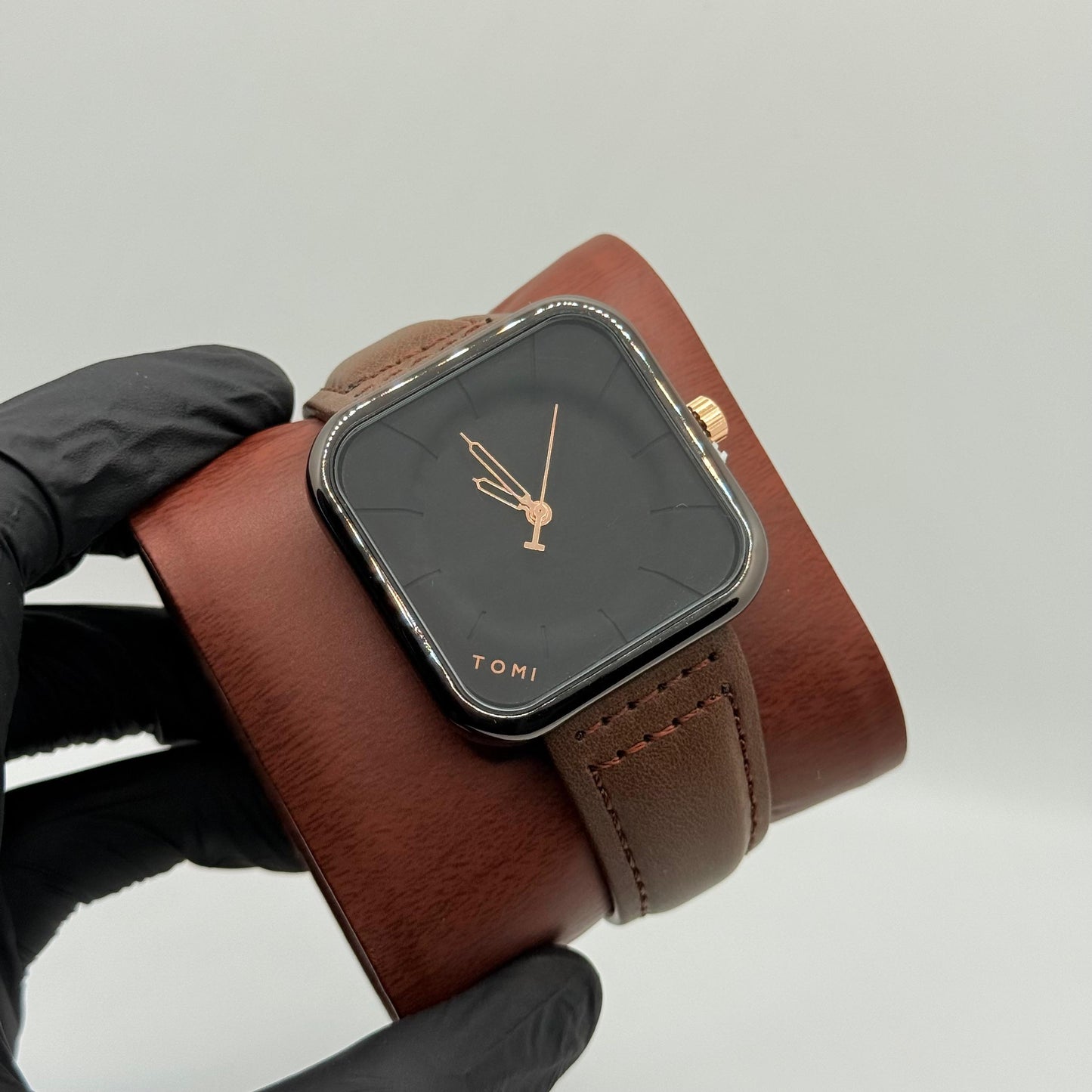TOMI brown colour strap with square dial watch - watch forge