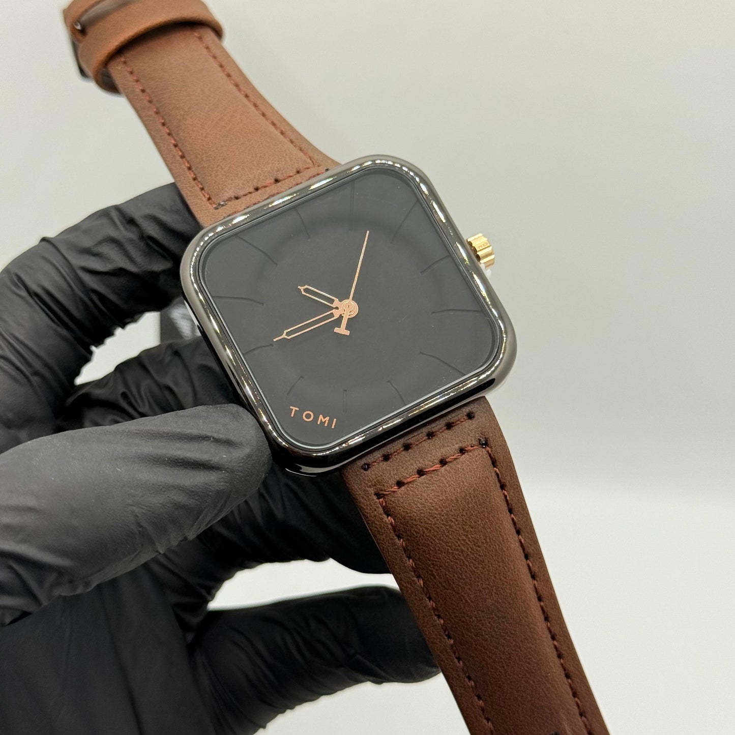 TOMI brown colour strap with square dial watch - watch forge