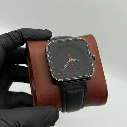 TOMI black colour strap with square dial watch - watch forge