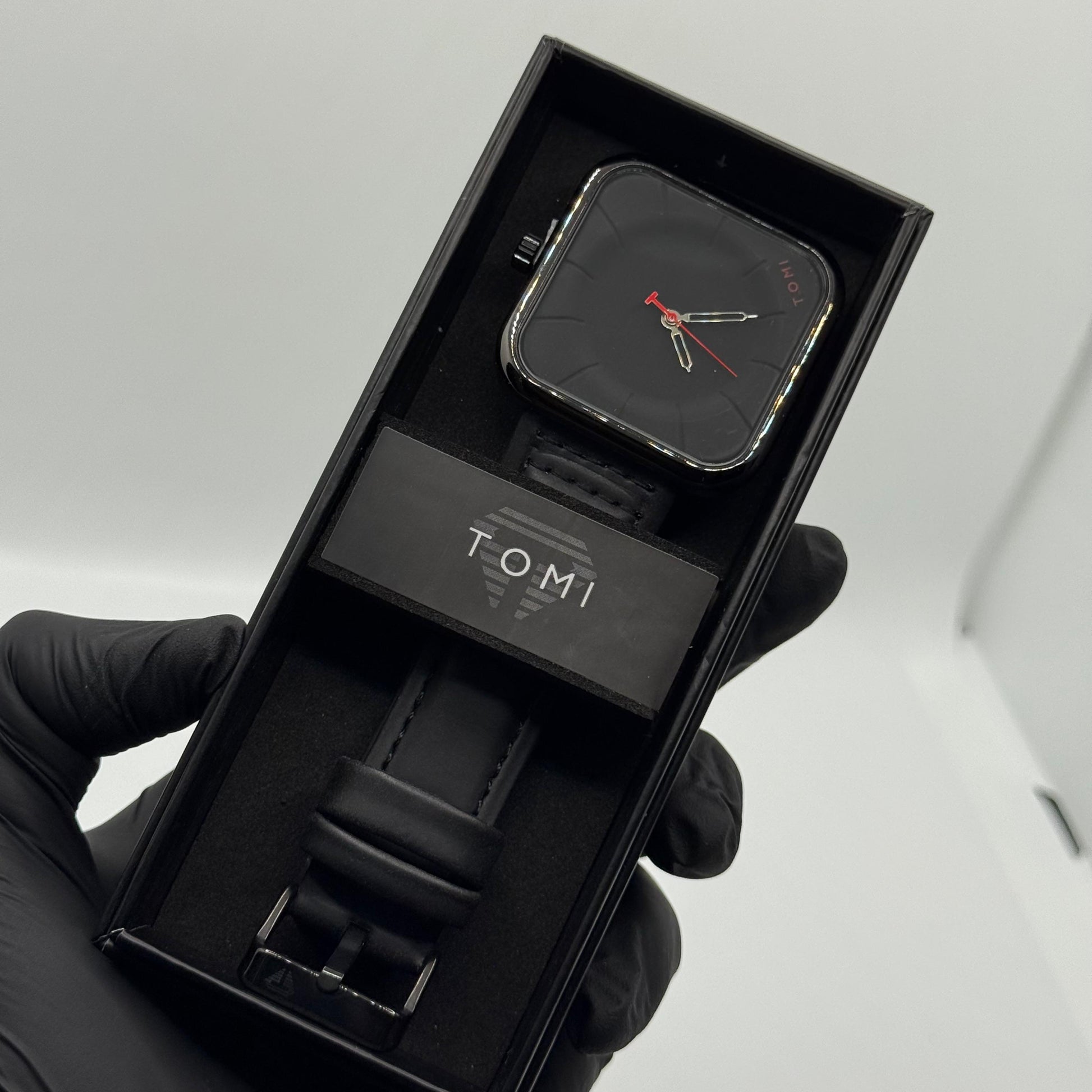 TOMI black colour strap with square dial watch - watch forge