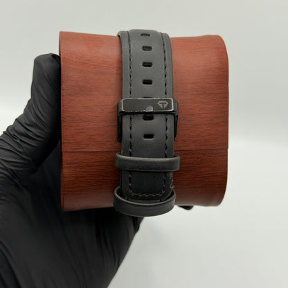 TOMI transparent dial with black leather strap - watch forge