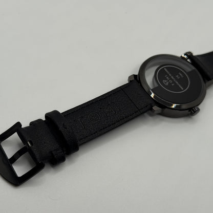 TOMI transparent dial with black leather strap - watch forge