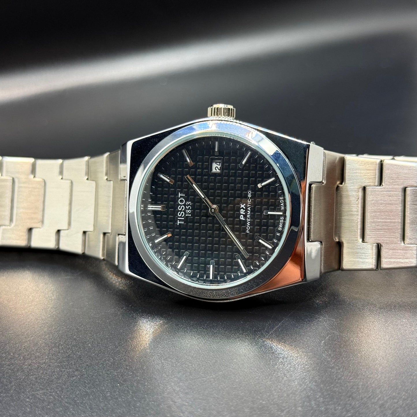 TISSOT PRX BLACK  dial with silver chain - watch forge