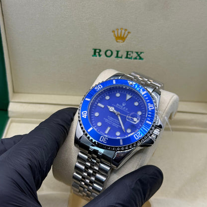 Rolex submariner silver with blue rotating dial with date - watch forge