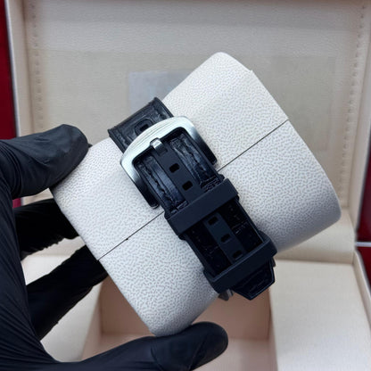 FM Black leather strap with white diamond watch - watch forge