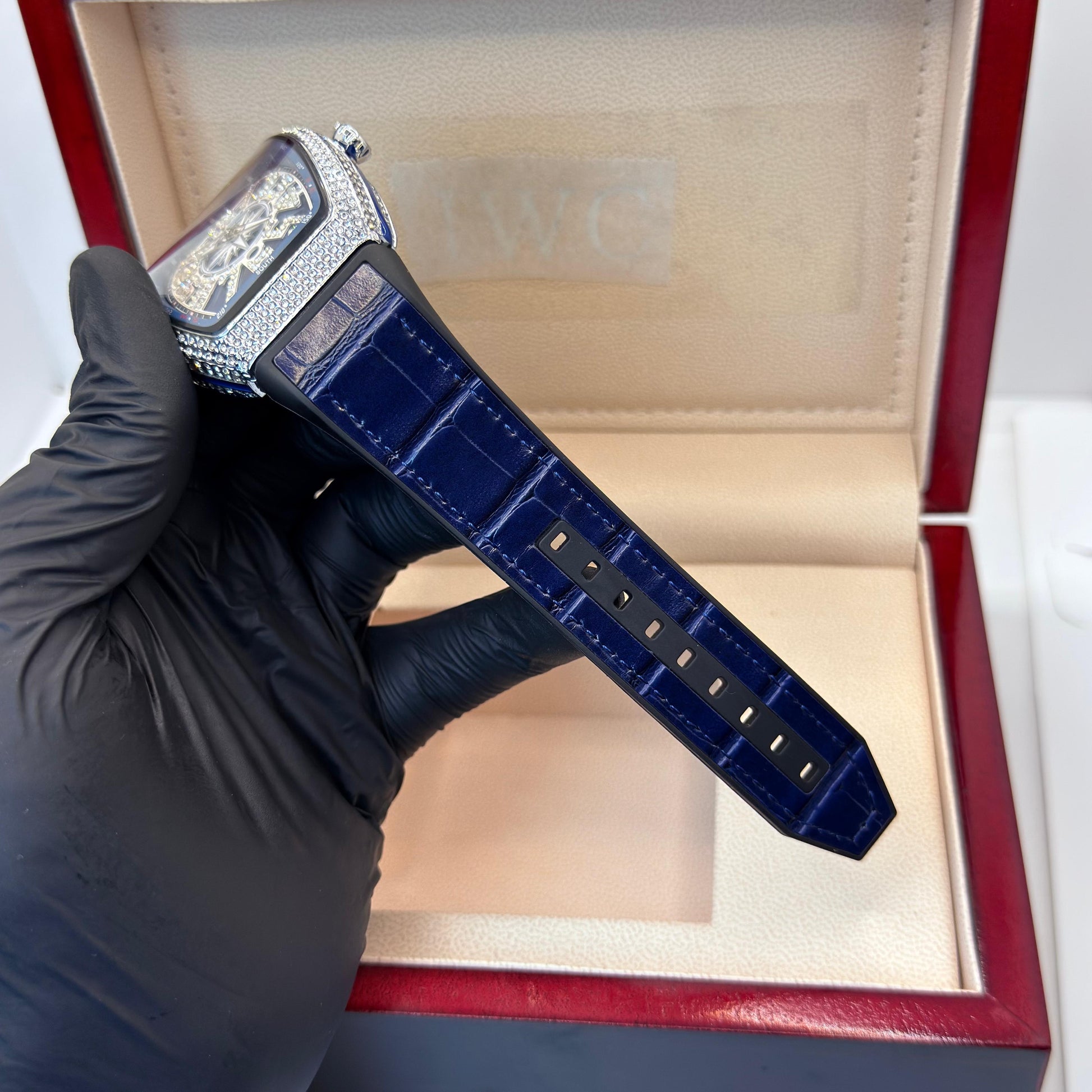 FM blue strap with white diamond watch - watch forge