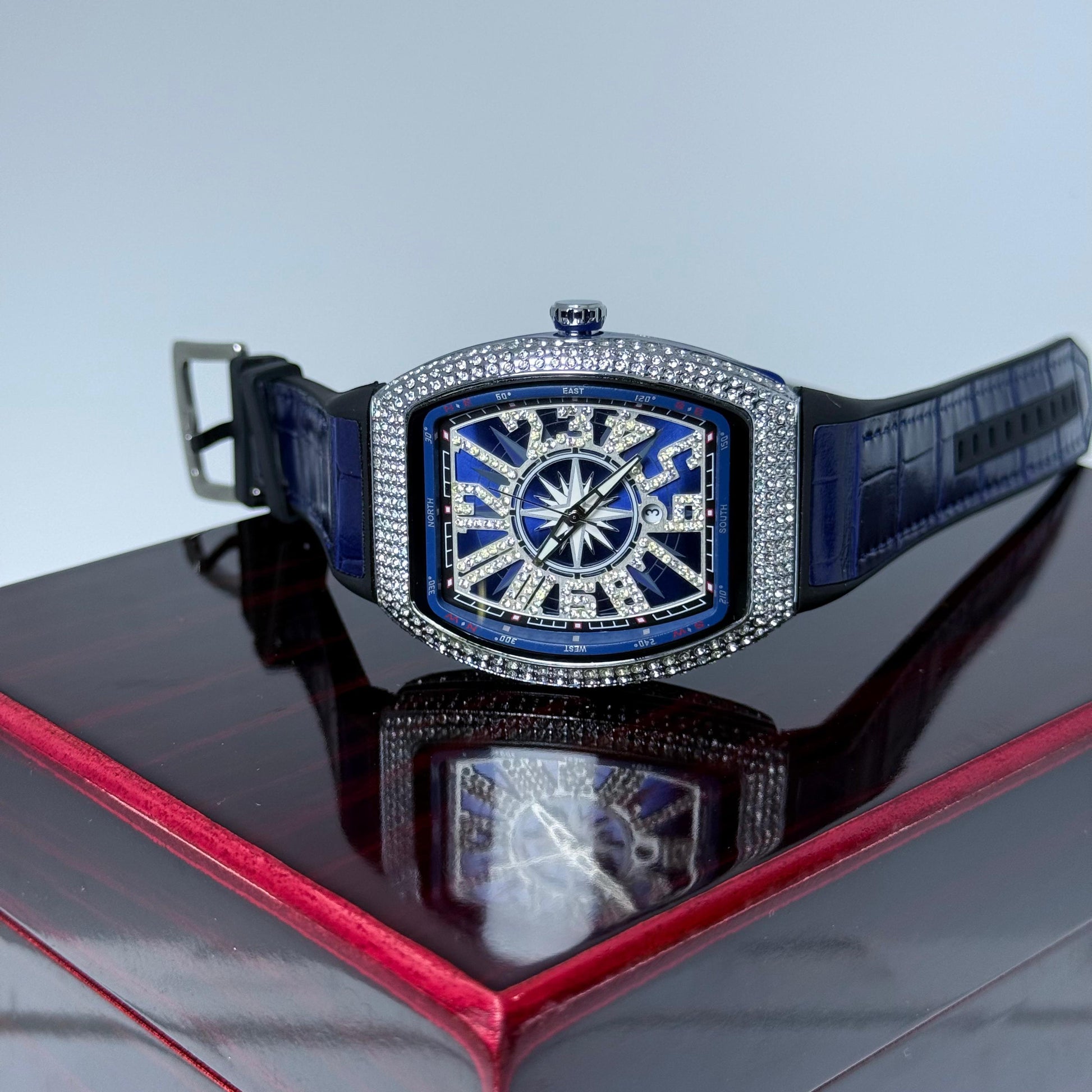 FM blue strap with white diamond watch - watch forge