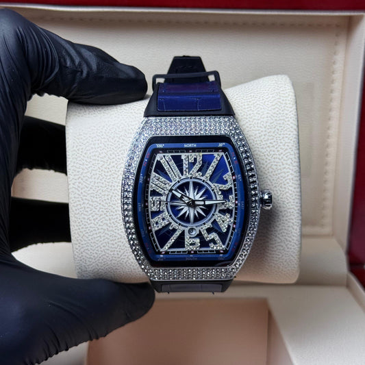 FM blue strap with white diamond watch - watch forge